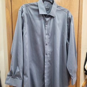 Kenneth Cole Reaction No Iron 100% Cotton Grey Dress Shirt 16.5 x 32-33 EUC